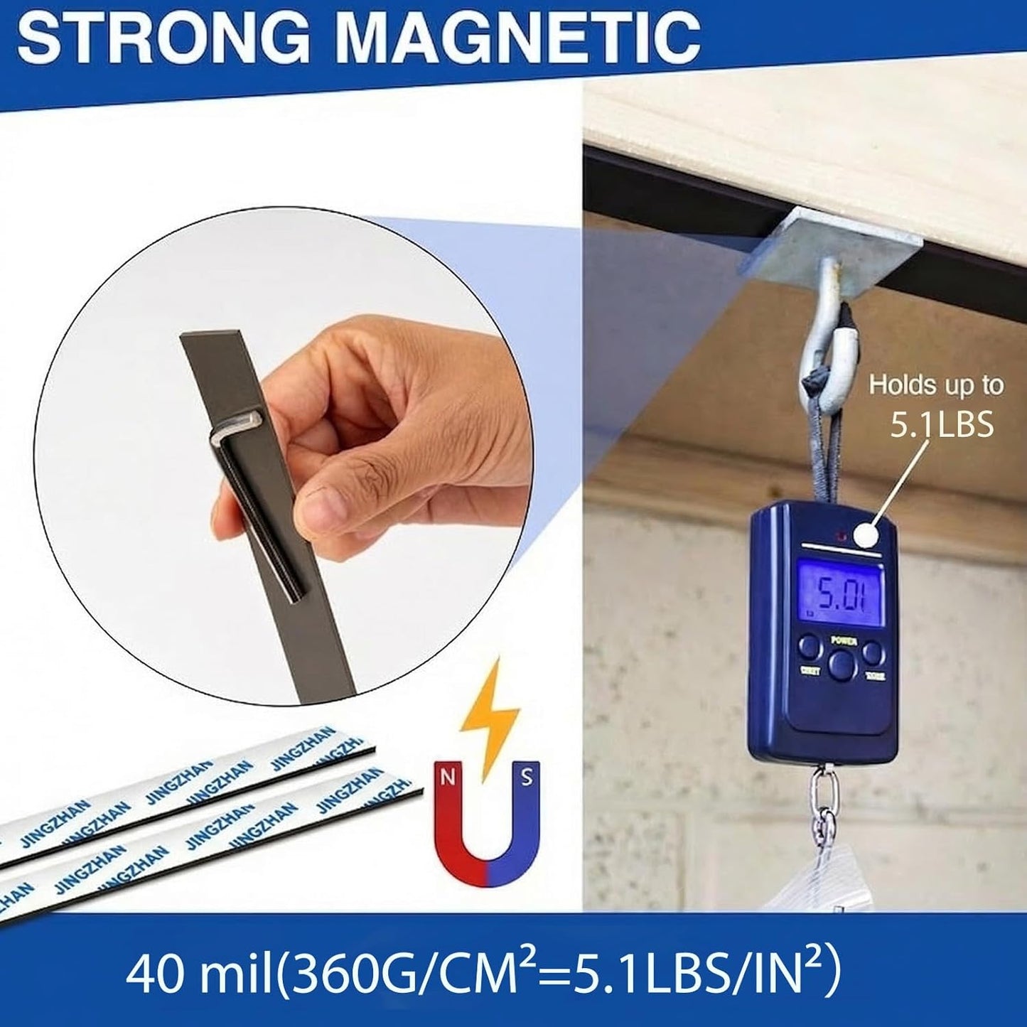 Heavy Duty Magnetic Tape with Adhesive - 12" x 0.8" Strong NdFeB Magnetic Strips (3 Pack), Flexible & Cuttable for Tools, Whiteboard, Fridge, Garage, DIY Projects