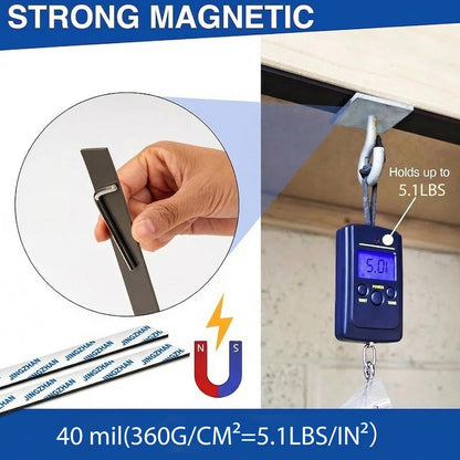 Heavy Duty Magnetic Tape with Adhesive - 12" x 0.8" Strong NdFeB Magnetic Strips (3 Pack), Flexible & Cuttable for Tools, Whiteboard, Fridge, Garage, DIY Projects