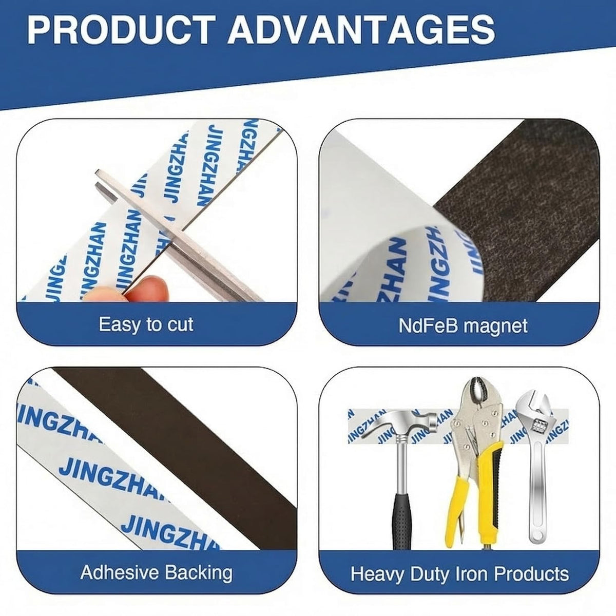 Heavy Duty Magnetic Tape with Adhesive - 12" x 0.8" Strong NdFeB Magnetic Strips (3 Pack), Flexible & Cuttable for Tools, Whiteboard, Fridge, Garage, DIY Projects