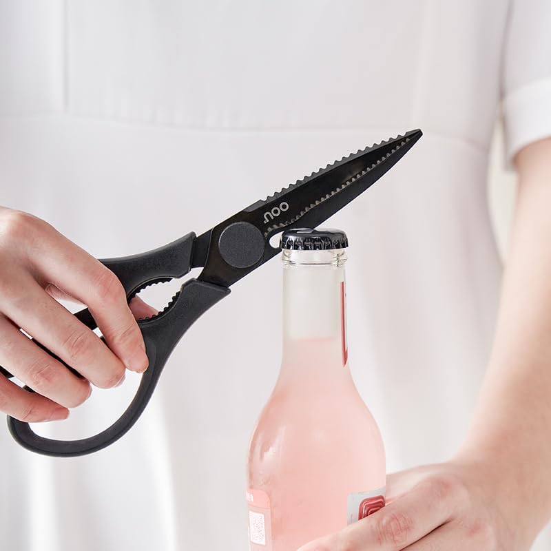 Scissors Titanium Kitchen Scissors Heavy Duty, Scissors all Purpose with Bottle Opener & Nutcracker, Dishwasher Safe Kitchen Shears for Meat, Chicken, Vegetables, Seafood & Herbs, Black