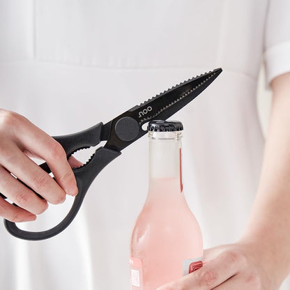 Scissors Titanium Kitchen Scissors Heavy Duty, Scissors all Purpose with Bottle Opener & Nutcracker, Dishwasher Safe Kitchen Shears for Meat, Chicken, Vegetables, Seafood & Herbs, Black