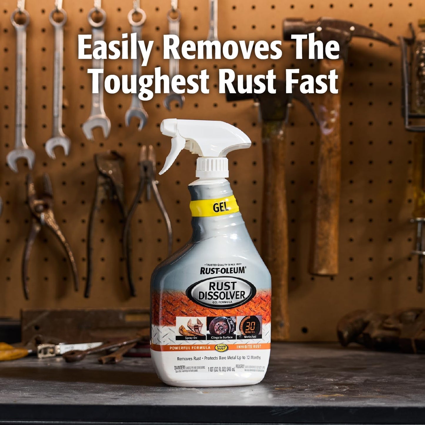 Rust Dissolver Trigger Spray Gel | Heavy-Duty Corrosion Remover for Metal Tools, Cars, Bikes, Grills, Bolts, Firearms & More | 32 oz