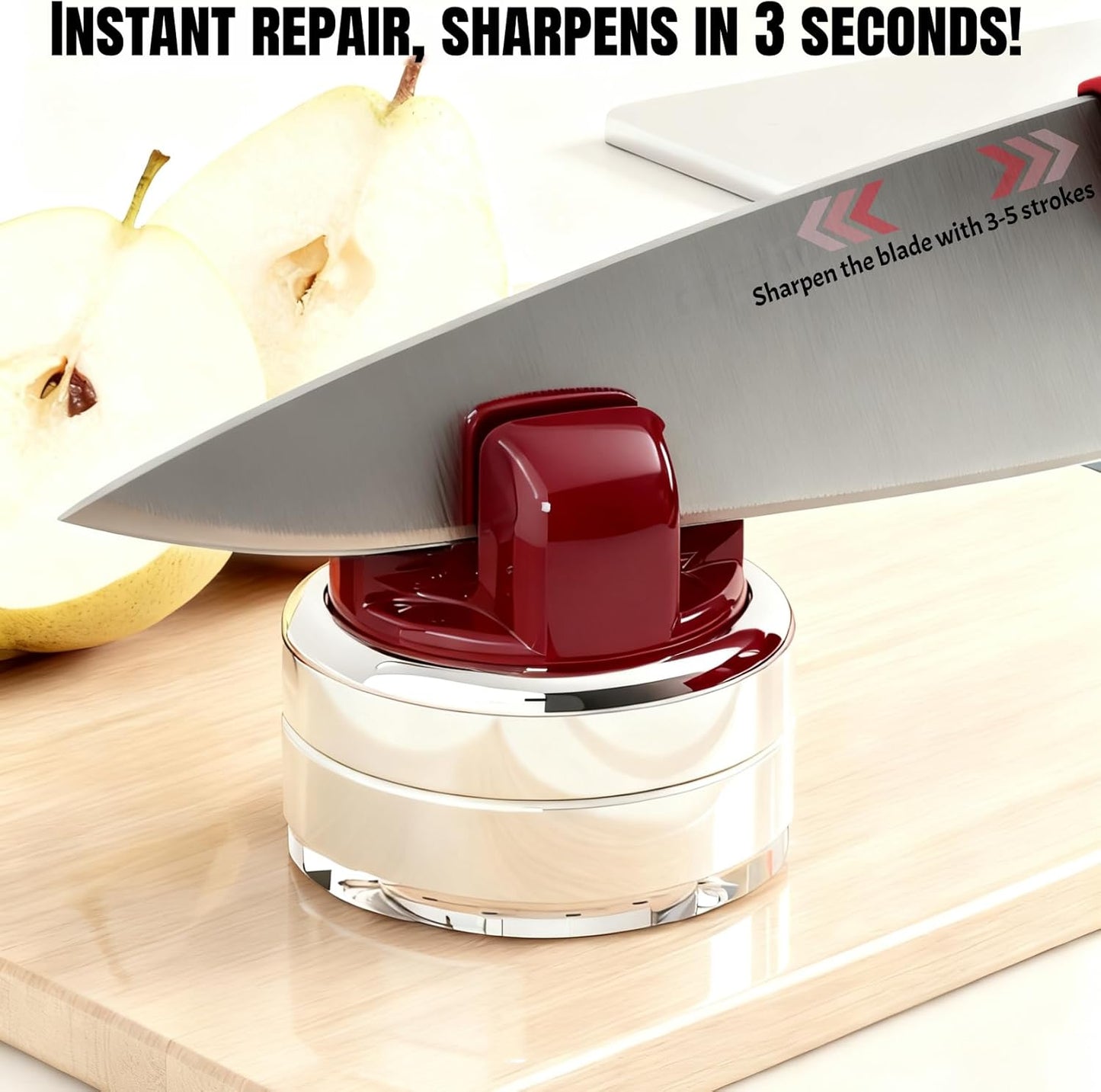 Kitchen Knife Sharpener with Suction base for Hands Free,Compact Pocket Knife Sharpeners,All-in-one Professional Knife Sharpener Tool Suitable for: Kitchen Knives,Cleaver,Fruit Knives(Red)