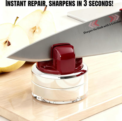 Kitchen Knife Sharpener with Suction base for Hands Free,Compact Pocket Knife Sharpeners,All-in-one Professional Knife Sharpener Tool Suitable for: Kitchen Knives,Cleaver,Fruit Knives(Red)