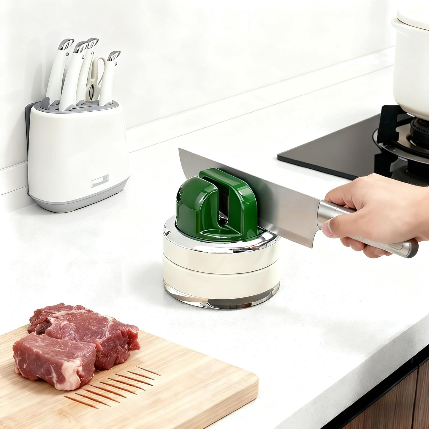 Kitchen Knife Sharpener with Suction base for Hands Free,Compact Pocket Knife Sharpeners,All-in-one Professional Knife Sharpener Tool Suitable for: Kitchen Knives,Cleaver,Fruit Knives(Red)
