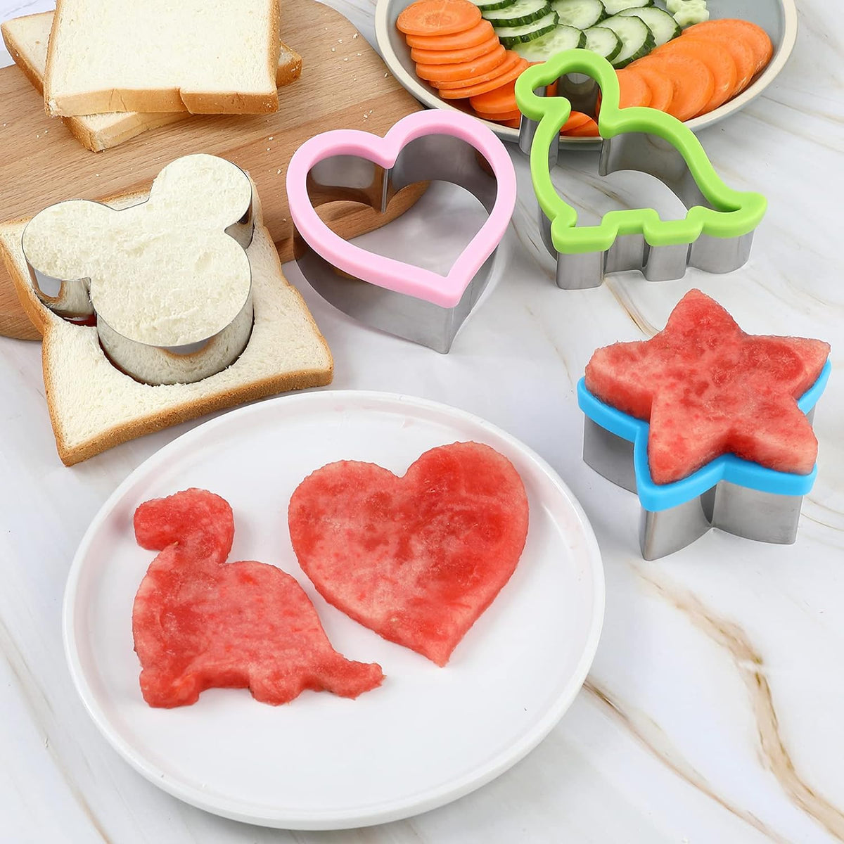 Sandwich Cookie Cutters Set, Dinosaur,Heart,Star,Mouse,Sandwich Knife Cookie Knife Vegetable Cutter Food Grade Cookie Mould.(12Pcs)