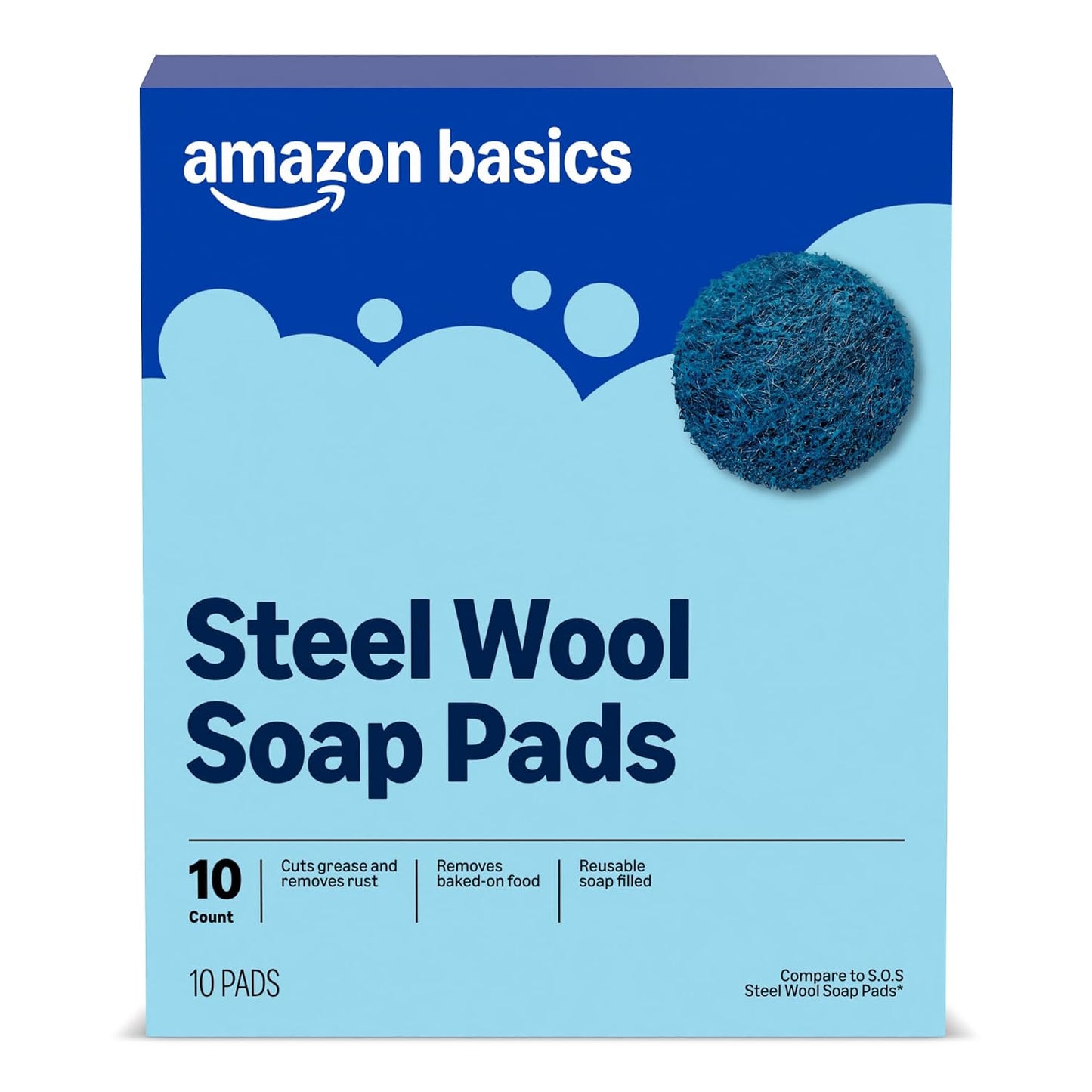 Steel Wool Soap Pads, Reusable, Cuts Grease and Removes Rust, 10 Count, Pack of 1
