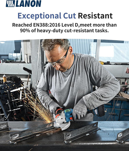 LANON Cut Resistant Gloves, Knife Protection Level D, Nitrile Coating with Honey Comb Pattern, ANSI A4 Cut Work Gloves, Reinforced Thumbs, 3D Comfort Fit, Breathable, Mechanical, Touchscreen,Small