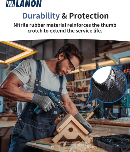 LANON Cut Resistant Gloves, Knife Protection Level D, Nitrile Coating with Honey Comb Pattern, ANSI A4 Cut Work Gloves, Reinforced Thumbs, 3D Comfort Fit, Breathable, Mechanical, Touchscreen,Small