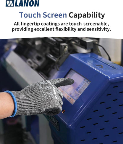 LANON Cut Resistant Gloves, Knife Protection Level D, Nitrile Coating with Honey Comb Pattern, ANSI A4 Cut Work Gloves, Reinforced Thumbs, 3D Comfort Fit, Breathable, Mechanical, Touchscreen,Small