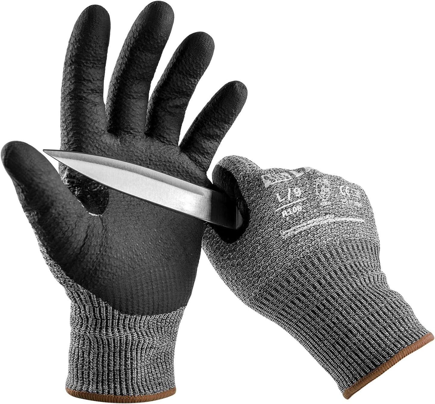 LANON Cut Resistant Gloves, Knife Protection Level D, Nitrile Coating with Honey Comb Pattern, ANSI A4 Cut Work Gloves, Reinforced Thumbs, 3D Comfort Fit, Breathable, Mechanical, Touchscreen,Small
