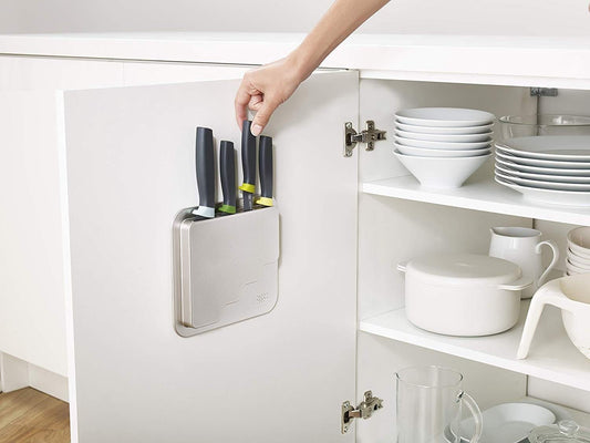 DoorStore Knives Elevate Set with Knife Block 3M Adhesive Wall and Cabinet Door Mount, 5-piece Opal