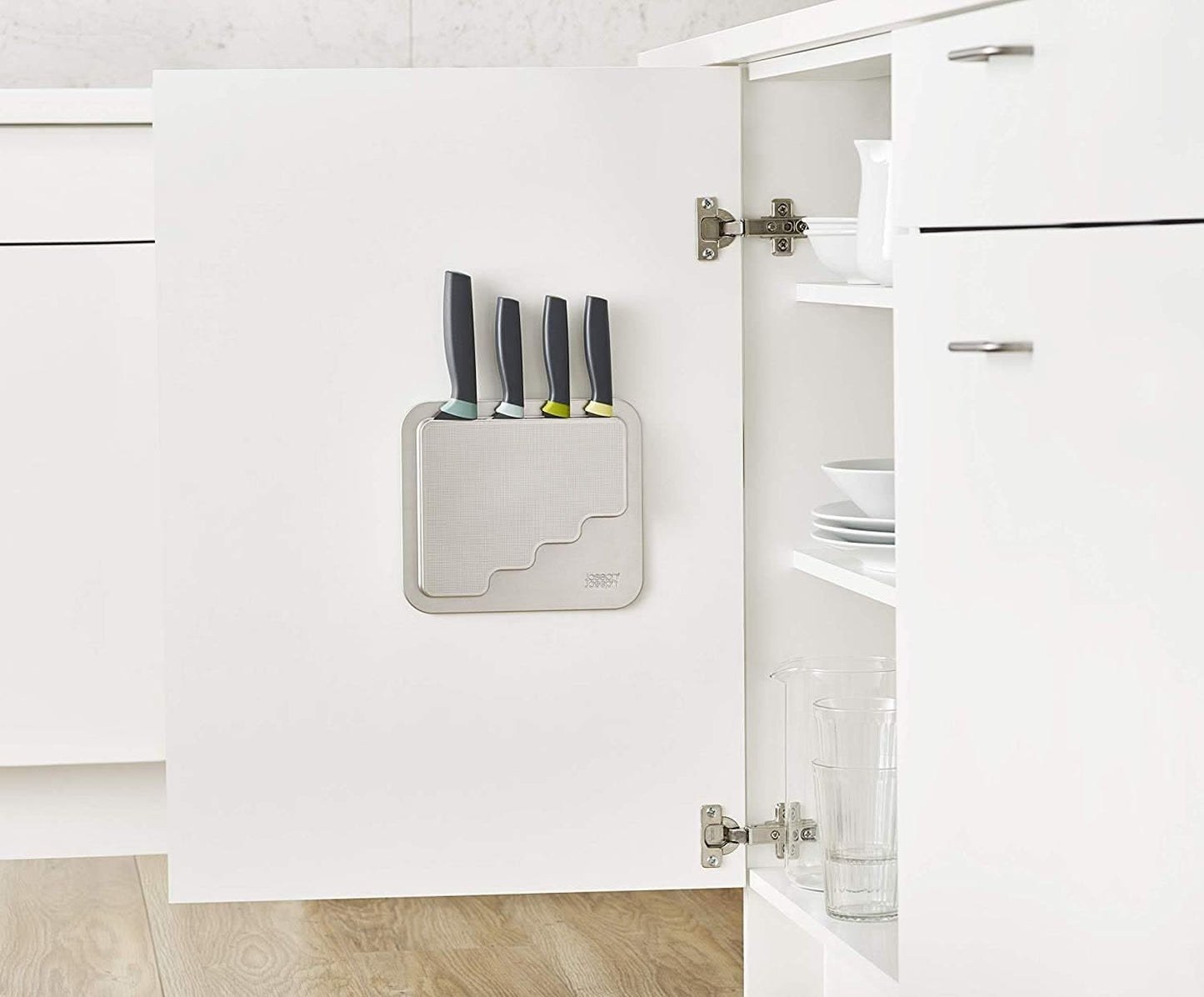 DoorStore Knives Elevate Set with Knife Block 3M Adhesive Wall and Cabinet Door Mount, 5-piece Opal