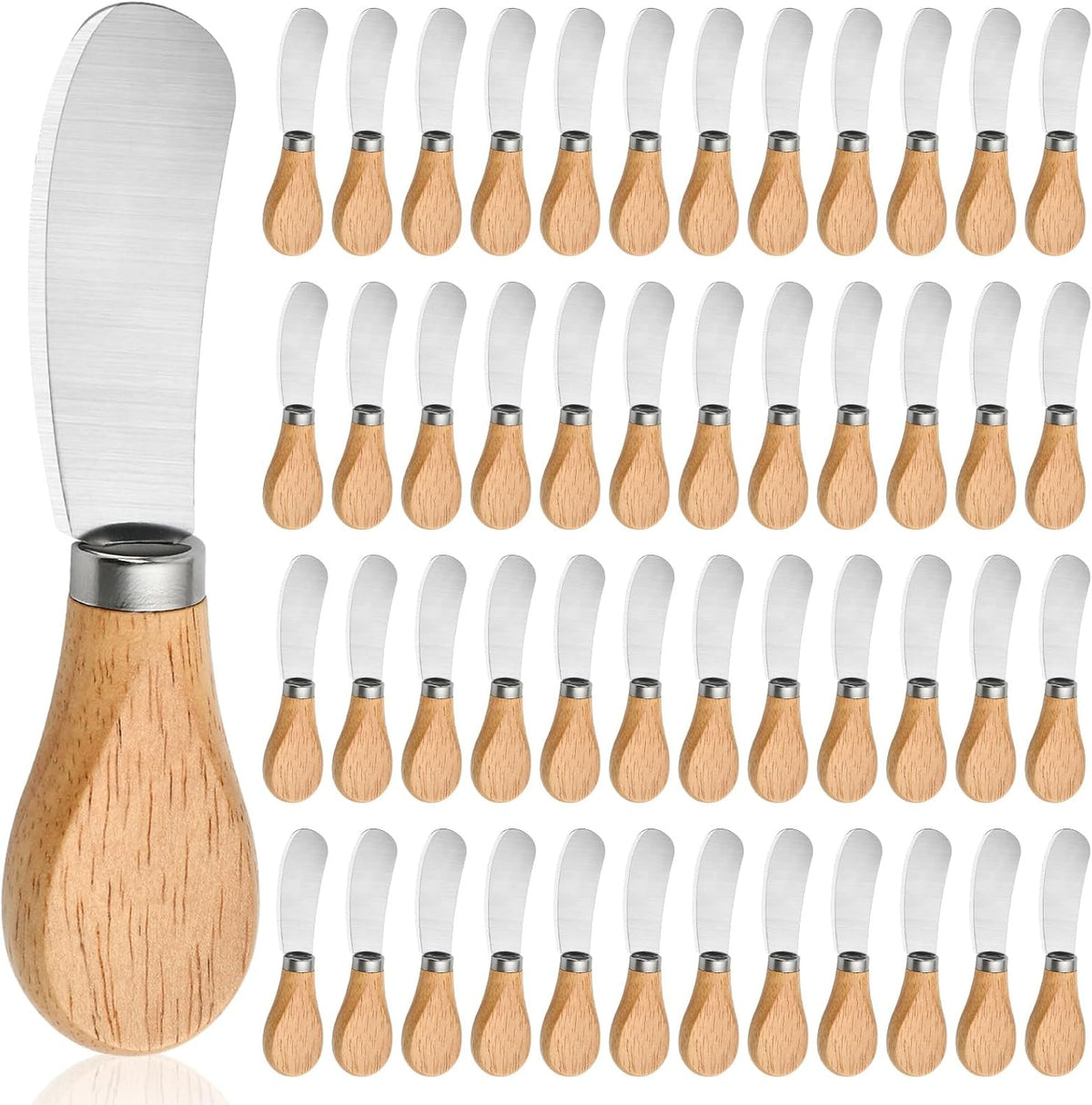 50 Pcs Cheese Spreader Knives, 4.72 Inch Cheese Spreader Knives with Wooden Handle, Stainless Steel Cheese Knives for Charcuterie Board, Sandwich, Appetizers, Cocktail Spreading