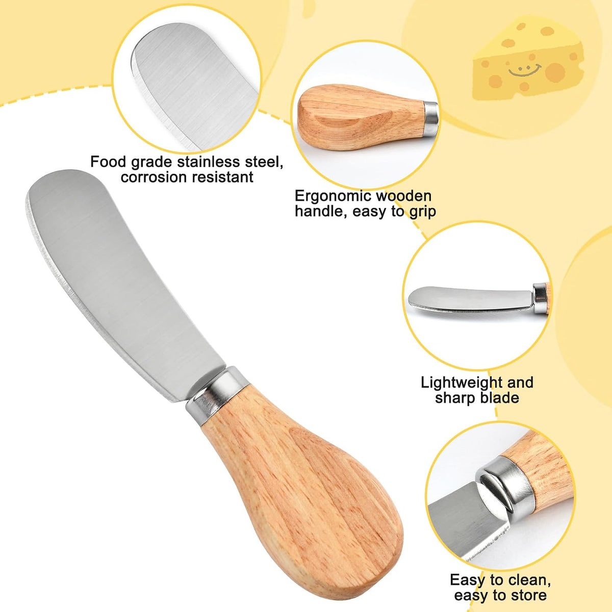 50 Pcs Cheese Spreader Knives, 4.72 Inch Cheese Spreader Knives with Wooden Handle, Stainless Steel Cheese Knives for Charcuterie Board, Sandwich, Appetizers, Cocktail Spreading