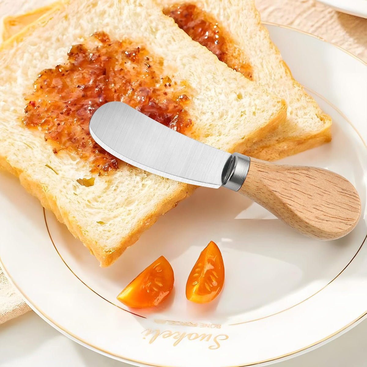 50 Pcs Cheese Spreader Knives, 4.72 Inch Cheese Spreader Knives with Wooden Handle, Stainless Steel Cheese Knives for Charcuterie Board, Sandwich, Appetizers, Cocktail Spreading