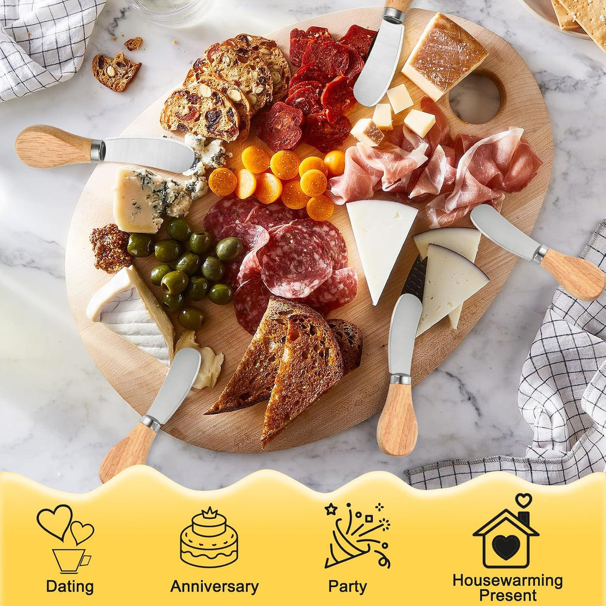 50 Pcs Cheese Spreader Knives, 4.72 Inch Cheese Spreader Knives with Wooden Handle, Stainless Steel Cheese Knives for Charcuterie Board, Sandwich, Appetizers, Cocktail Spreading