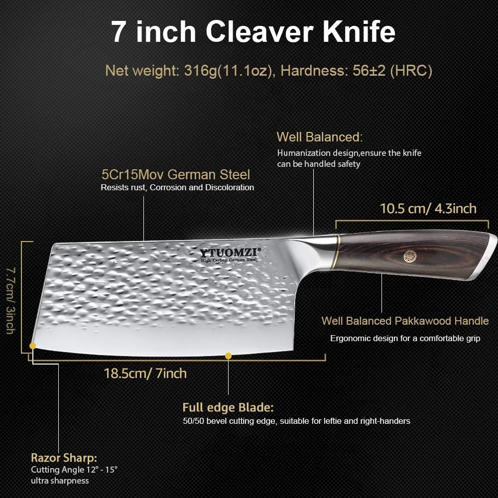 Non-stick Cleaver Knife 7-inch, Chinese Chef's Knife for Kitchen, High Carbon German Stainless Steel Vegetable Chopping Knife, China Chopper | CaiDao, Ergonomic Handle, Gift Boxed (7" Meat Cleaver)