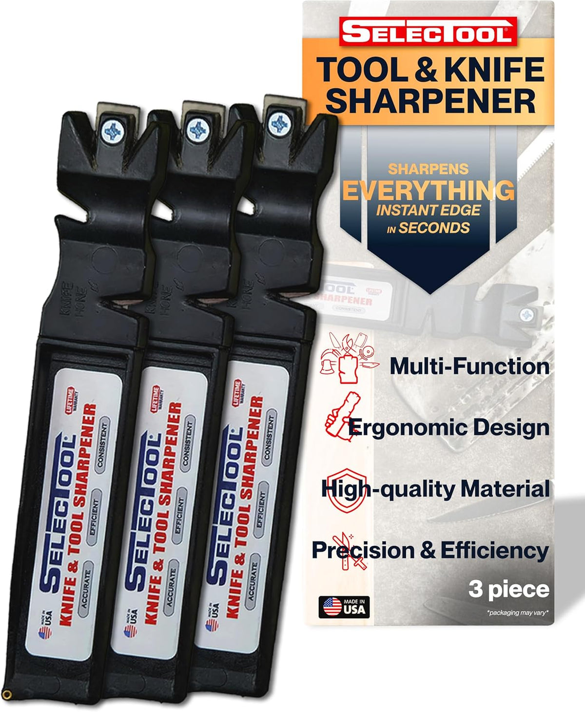 Multi-Purpose Knife & Tool Sharpener – Manual Sharpener for Kitchen Knives, Pocket Knives, Scissors, Axes & Garden Tools – Made in USA, 1 Pc