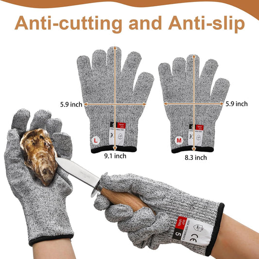 Oyster Shucking Knife Set, 9 Pack Stainless Steel Oyster Knifes with 2 Pairs Level 5 Cut-Resistant Gloves, Seafood Opener Kit Tools Gift for All Kinds of Oysters Clam Pearl Shell Shucking
