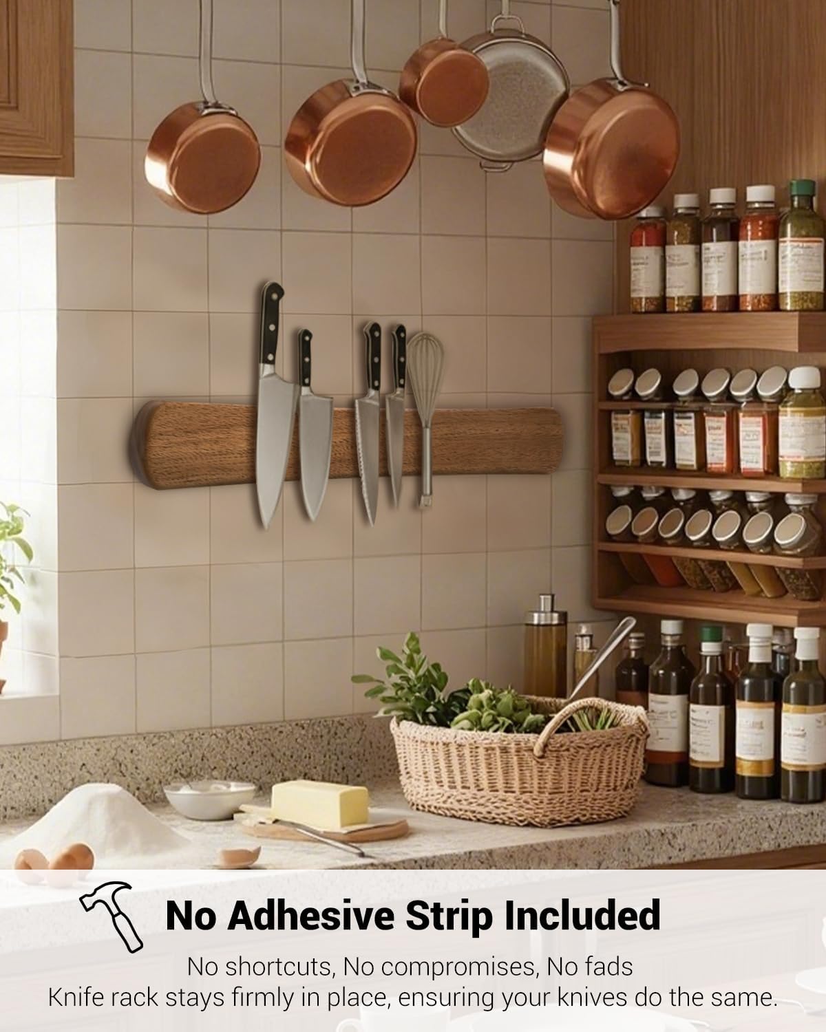 Magnetic Knife Holder, 16 Inch Acacia Wood Knife Strip for Wall or Fridge