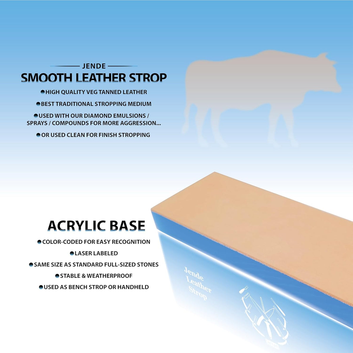 210x70mm Cow Leather Knife Strop on 3/4" thick weatherproof acrylic-Leather Knife Strop