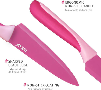 15 Pieces Kitchen Knife Set with Built-in Sharpening Wooden Block, Dishwasher Safe, High Carbon Stainless Steel Knife Block Set with Steak Knives, Kitchen Scissors, Hot Pink