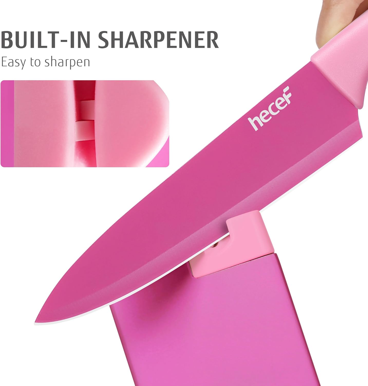 15 Pieces Kitchen Knife Set with Built-in Sharpening Wooden Block, Dishwasher Safe, High Carbon Stainless Steel Knife Block Set with Steak Knives, Kitchen Scissors, Hot Pink