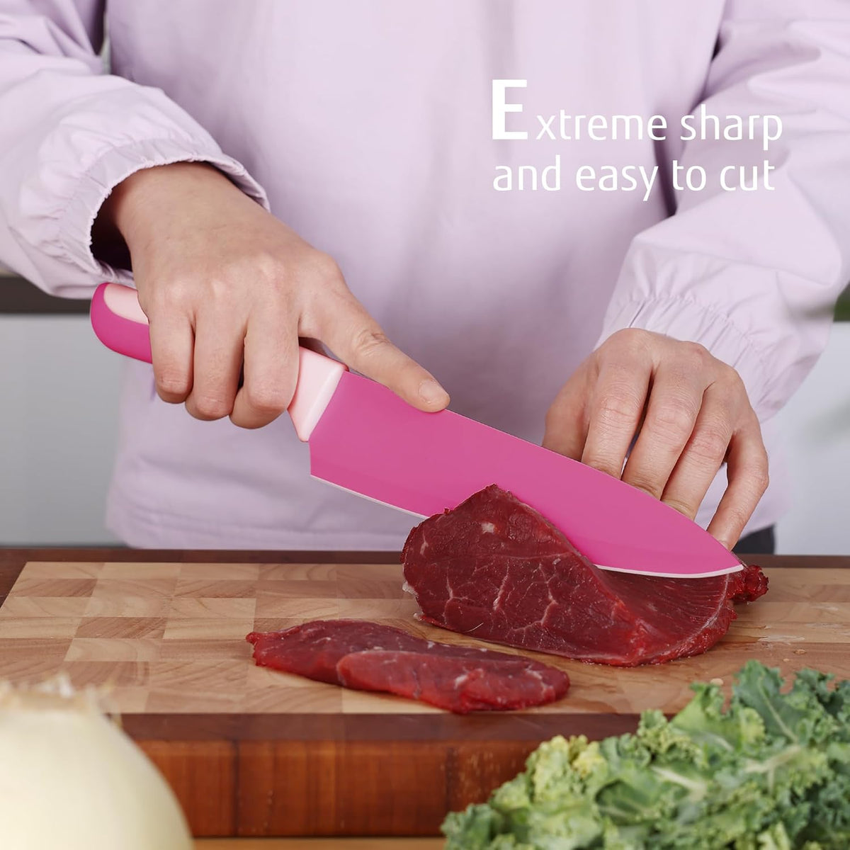 15 Pieces Kitchen Knife Set with Built-in Sharpening Wooden Block, Dishwasher Safe, High Carbon Stainless Steel Knife Block Set with Steak Knives, Kitchen Scissors, Hot Pink