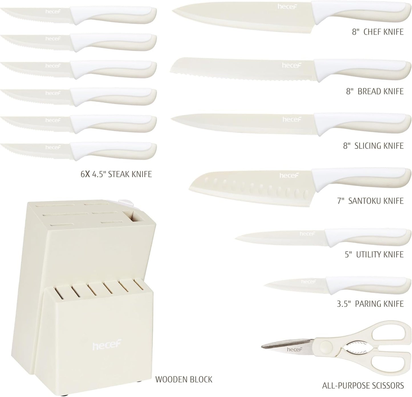 15 Pieces Kitchen Knife Set with Built-in Sharpening Wooden Block, Dishwasher Safe, High Carbon Stainless Steel Knife Block Set with Steak Knives, Kitchen Scissors, Hot Pink
