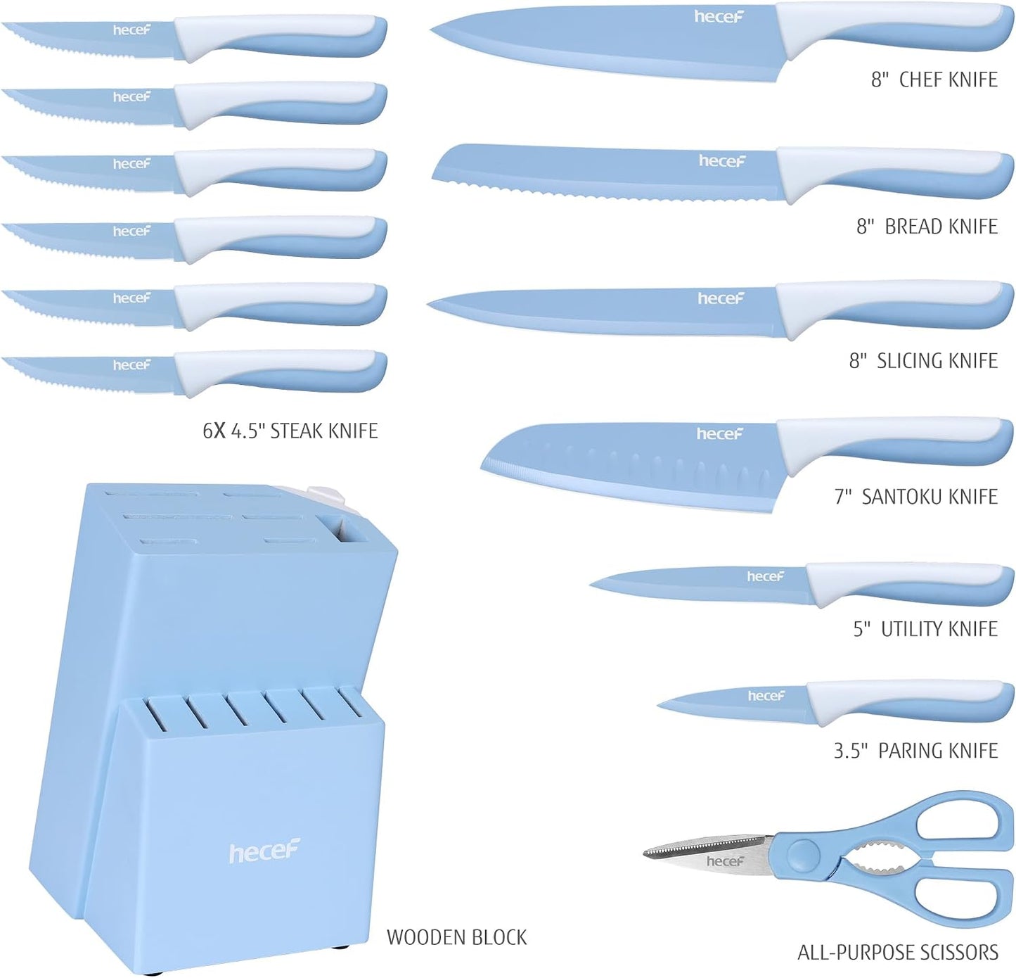 15 Pieces Kitchen Knife Set with Built-in Sharpening Wooden Block, Dishwasher Safe, High Carbon Stainless Steel Knife Block Set with Steak Knives, Kitchen Scissors, Hot Pink