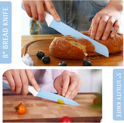 15 Pieces Kitchen Knife Set with Built-in Sharpening Wooden Block, Dishwasher Safe, High Carbon Stainless Steel Knife Block Set with Steak Knives, Kitchen Scissors, Hot Pink