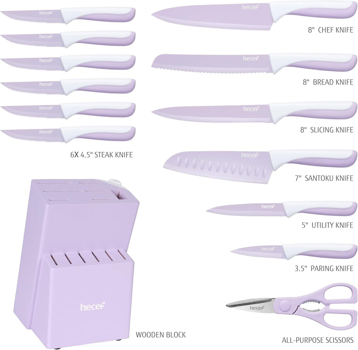 15 Pieces Kitchen Knife Set with Built-in Sharpening Wooden Block, Dishwasher Safe, High Carbon Stainless Steel Knife Block Set with Steak Knives, Kitchen Scissors, Hot Pink