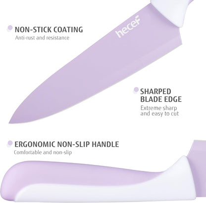 15 Pieces Kitchen Knife Set with Built-in Sharpening Wooden Block, Dishwasher Safe, High Carbon Stainless Steel Knife Block Set with Steak Knives, Kitchen Scissors, Hot Pink