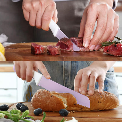15 Pieces Kitchen Knife Set with Built-in Sharpening Wooden Block, Dishwasher Safe, High Carbon Stainless Steel Knife Block Set with Steak Knives, Kitchen Scissors, Hot Pink