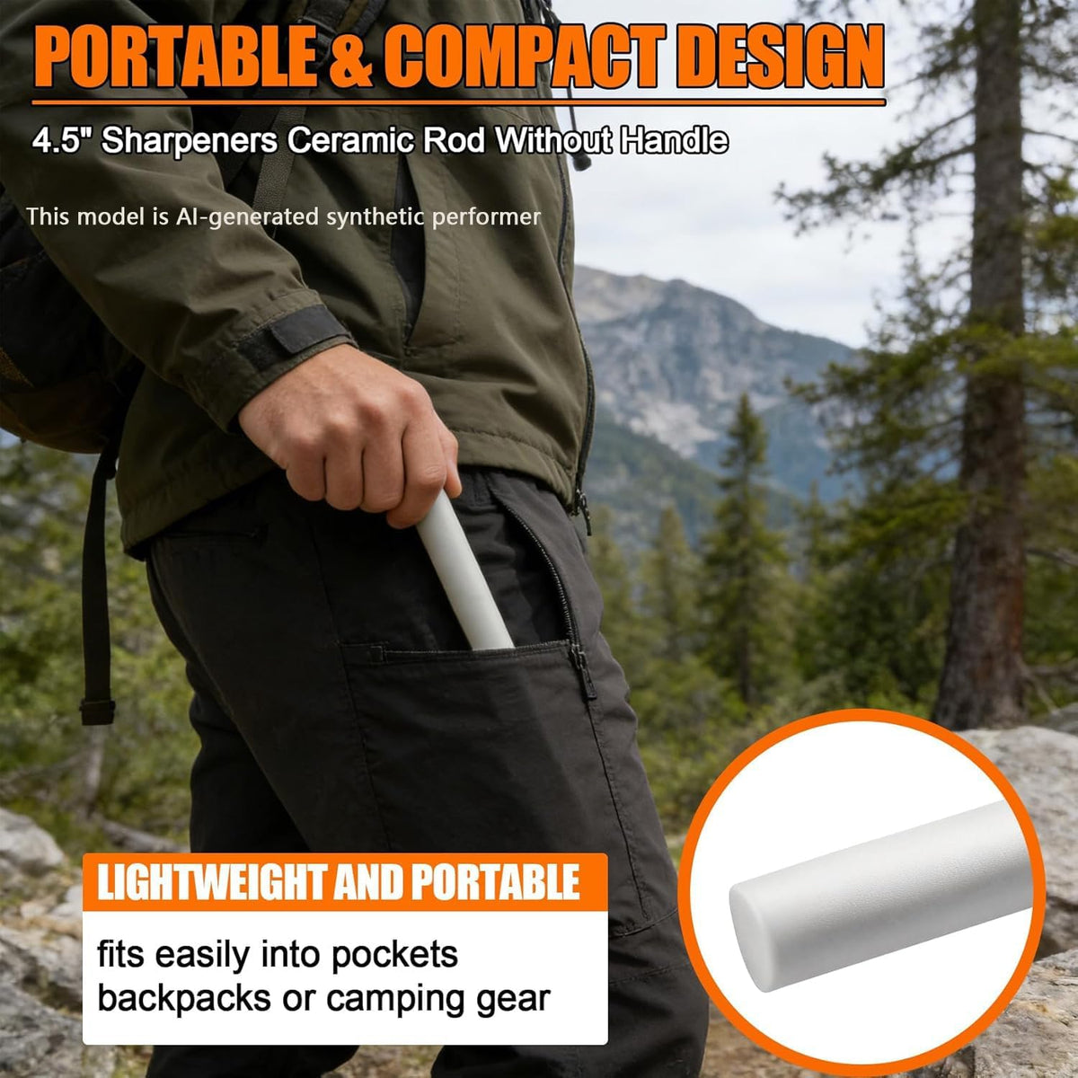 4.5" Sharpeners Ceramic Rod Without Handle, Pocket Knife Sharpener | ,Cylindrical Sharpening Stone Whetstone, Ceramic Honing Rod，for Kitchen Knives, Pocket Knives, Scissors