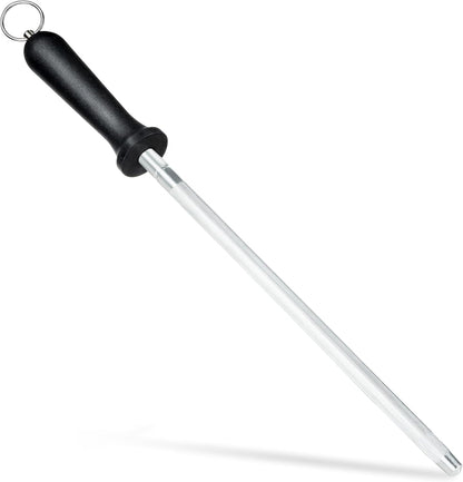 Knife Sharpener Rod, Kitchen Knives Sharpener Carbon Steel Professional Knife Sharpening Steel, Honing Rod with Hanging Holes (13 inches), N