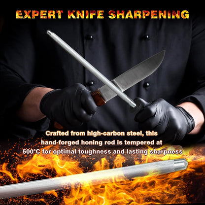 Knife Sharpener Rod, Kitchen Knives Sharpener Carbon Steel Professional Knife Sharpening Steel, Honing Rod with Hanging Holes (13 inches), N