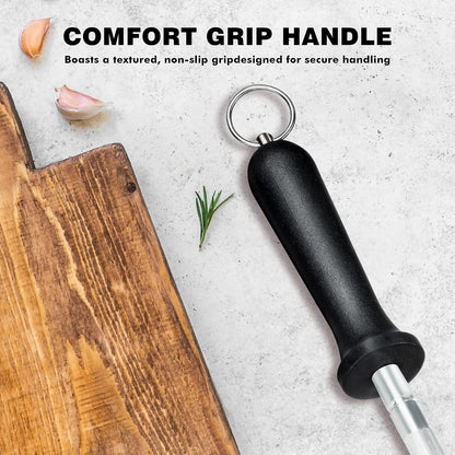 Knife Sharpener Rod, Kitchen Knives Sharpener Carbon Steel Professional Knife Sharpening Steel, Honing Rod with Hanging Holes (13 inches), N