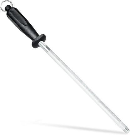 Knife Sharpener Rod, Kitchen Knives Sharpener Carbon Steel Professional Knife Sharpening Steel, Honing Rod with Hanging Holes (13 inches), N