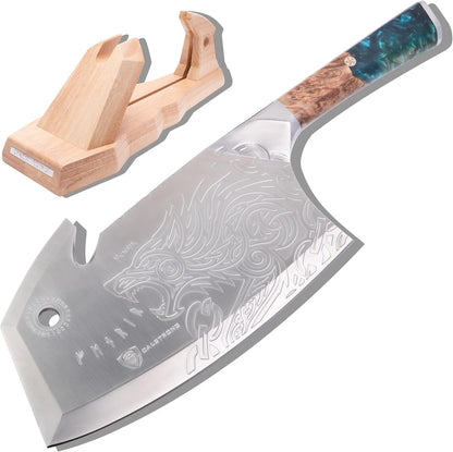 11.5" Cleaver — Limited Edition, Wood Stand — 7CR17MOV Steel — For Heavy Butchering & Counter Display — Resin Handle, Valhalla Obliterator XL, customer support
