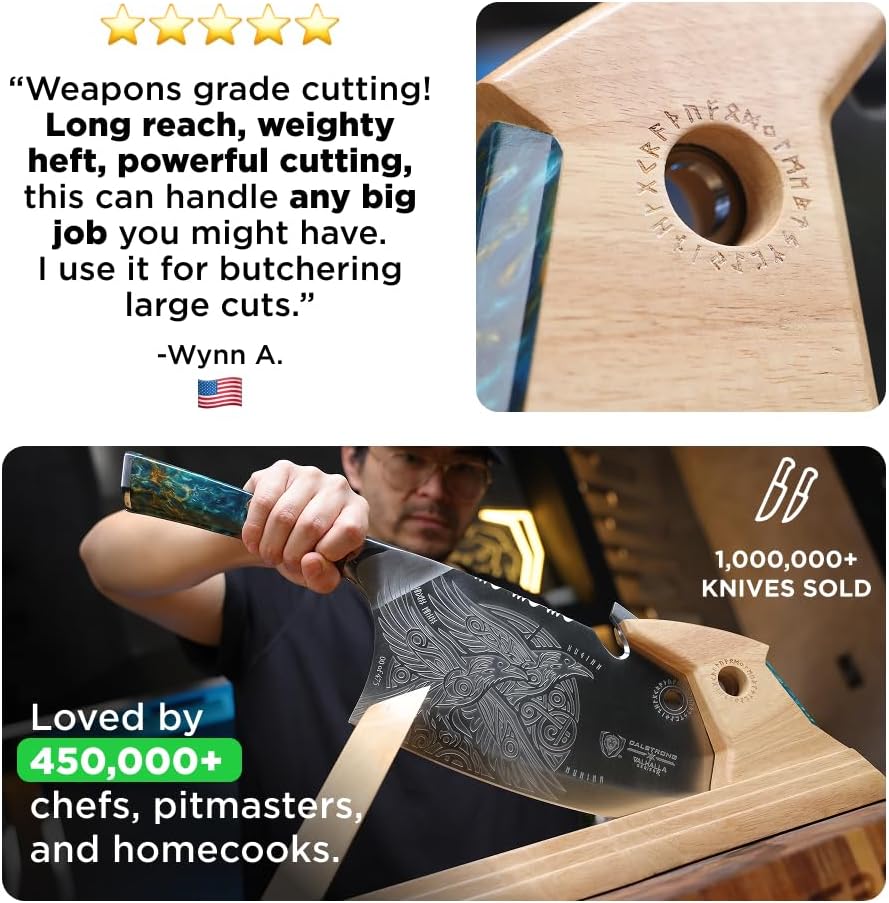 11.5" Cleaver — Limited Edition, Wood Stand — 7CR17MOV Steel — For Heavy Butchering & Counter Display — Resin Handle, Valhalla Obliterator XL, customer support