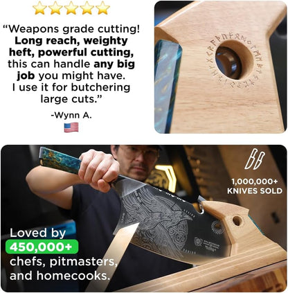 11.5" Cleaver — Limited Edition, Wood Stand — 7CR17MOV Steel — For Heavy Butchering & Counter Display — Resin Handle, Valhalla Obliterator XL, customer support