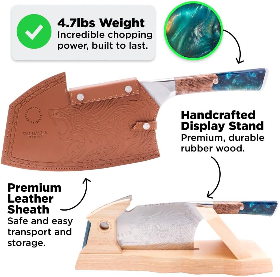 11.5" Cleaver — Limited Edition, Wood Stand — 7CR17MOV Steel — For Heavy Butchering & Counter Display — Resin Handle, Valhalla Obliterator XL, customer support