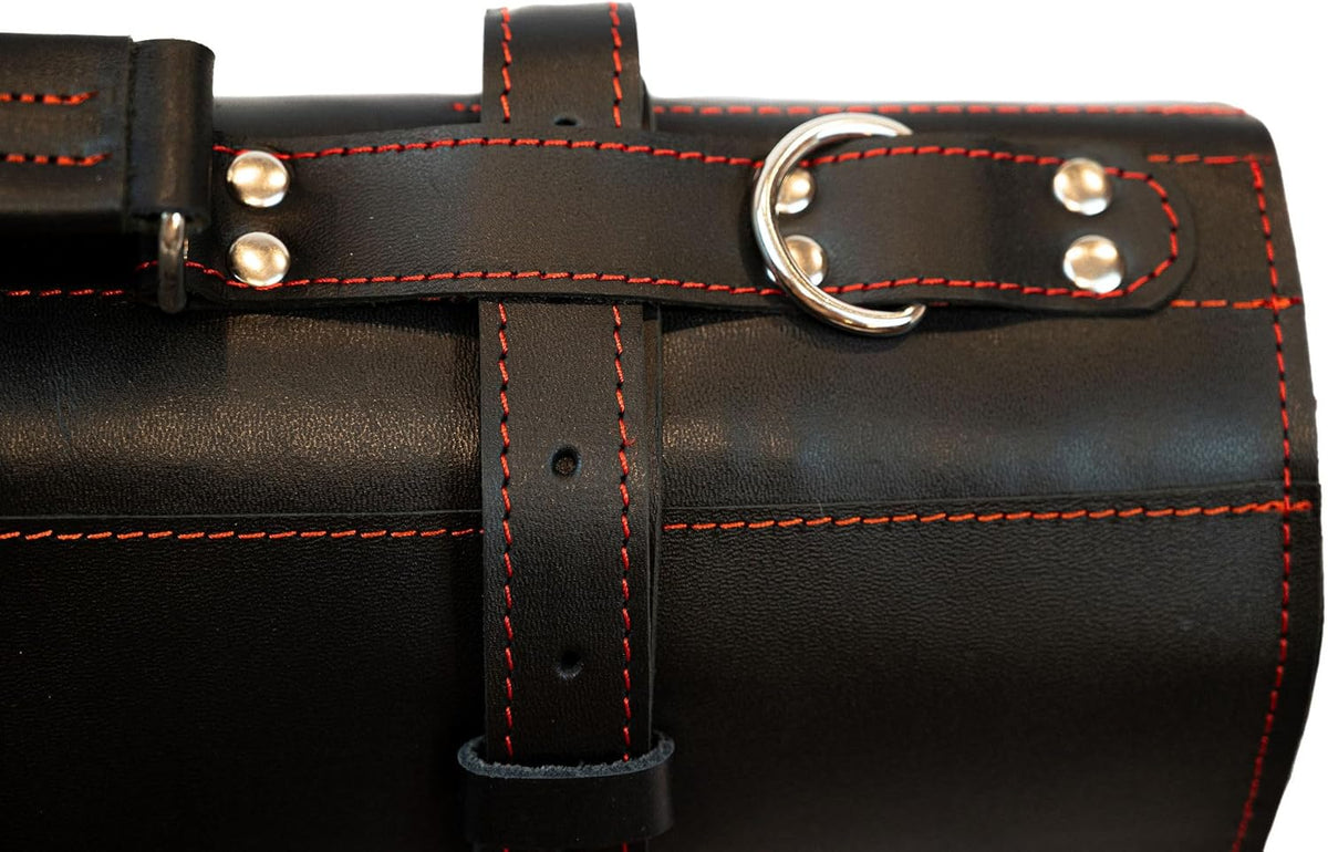 Black Leather with Gorgeous Red Trim, Professional Chef Knife Roll and Bag for Knives. Premium Leather Bag, Sturdy Construction, Luxury Collection.