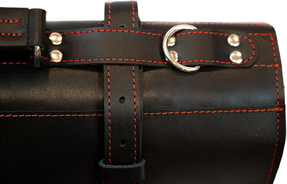 Black Leather with Gorgeous Red Trim, Professional Chef Knife Roll and Bag for Knives. Premium Leather Bag, Sturdy Construction, Luxury Collection.