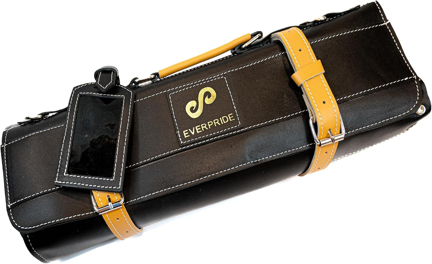 Black Leather with Gorgeous Red Trim, Professional Chef Knife Roll and Bag for Knives. Premium Leather Bag, Sturdy Construction, Luxury Collection.