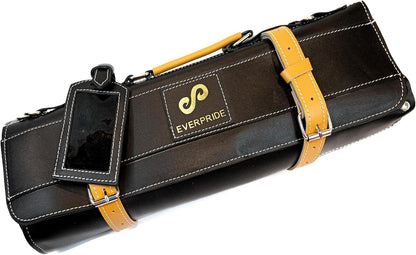 Black Leather with Gorgeous Red Trim, Professional Chef Knife Roll and Bag for Knives. Premium Leather Bag, Sturdy Construction, Luxury Collection.