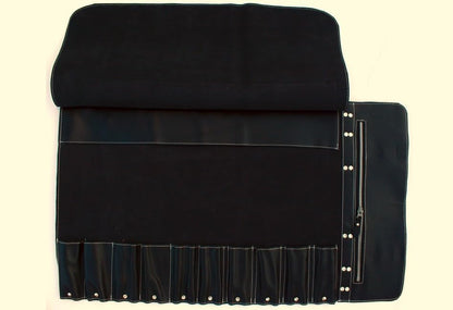 Black Leather with Gorgeous Red Trim, Professional Chef Knife Roll and Bag for Knives. Premium Leather Bag, Sturdy Construction, Luxury Collection.