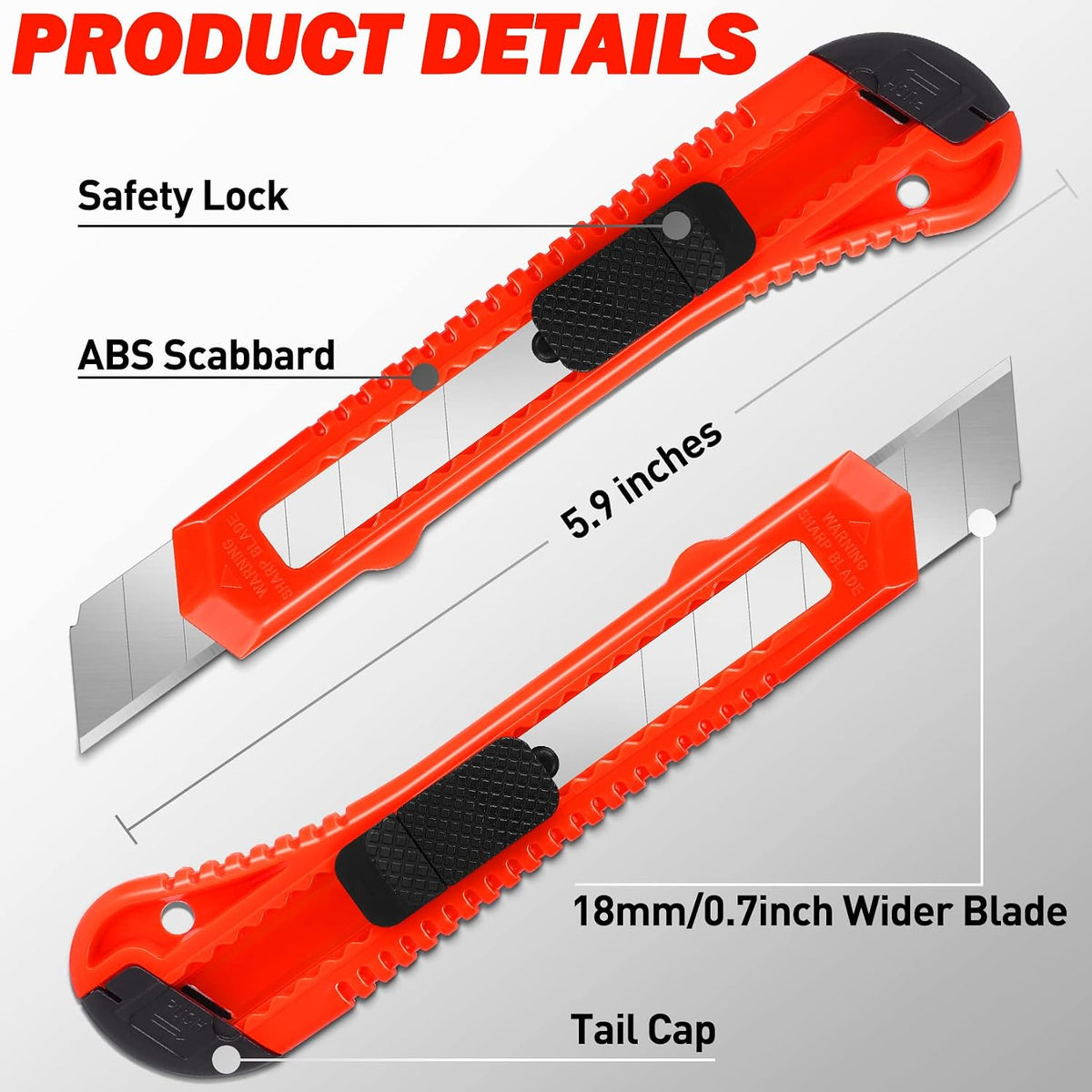 Box Cutter Retractable, 18mm Utility Knife, Snap-Off Blade